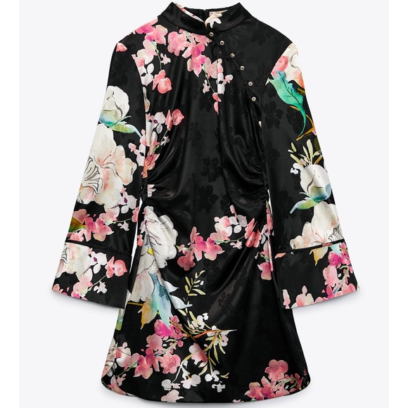 Zara Oriental Style Floral Print Mini Dress - Picture 6 of 9